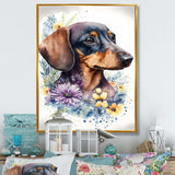 Cute Watercolor Dachshund With Flowers III