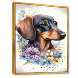 Cute Watercolor Dachshund With Flowers III