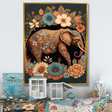 Retro Elephant Surrounded By Flowers I