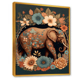 Retro Elephant Surrounded By Flowers I