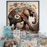 Retro Elephant Surrounded By Flowers II