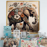 Retro Elephant Surrounded By Flowers II