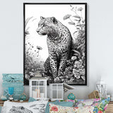 Black And White Leopard In The Jungle Flowers I