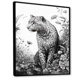 Black And White Leopard In The Jungle Flowers I