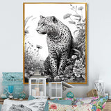 Black And White Leopard In The Jungle Flowers I