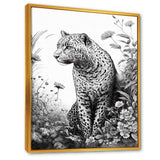 Black And White Leopard In The Jungle Flowers I