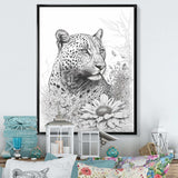 Black And White Leopard In The Jungle Flowers II