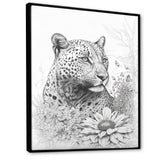 Black And White Leopard In The Jungle Flowers II