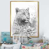 Black And White Leopard In The Jungle Flowers II