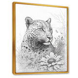 Black And White Leopard In The Jungle Flowers II