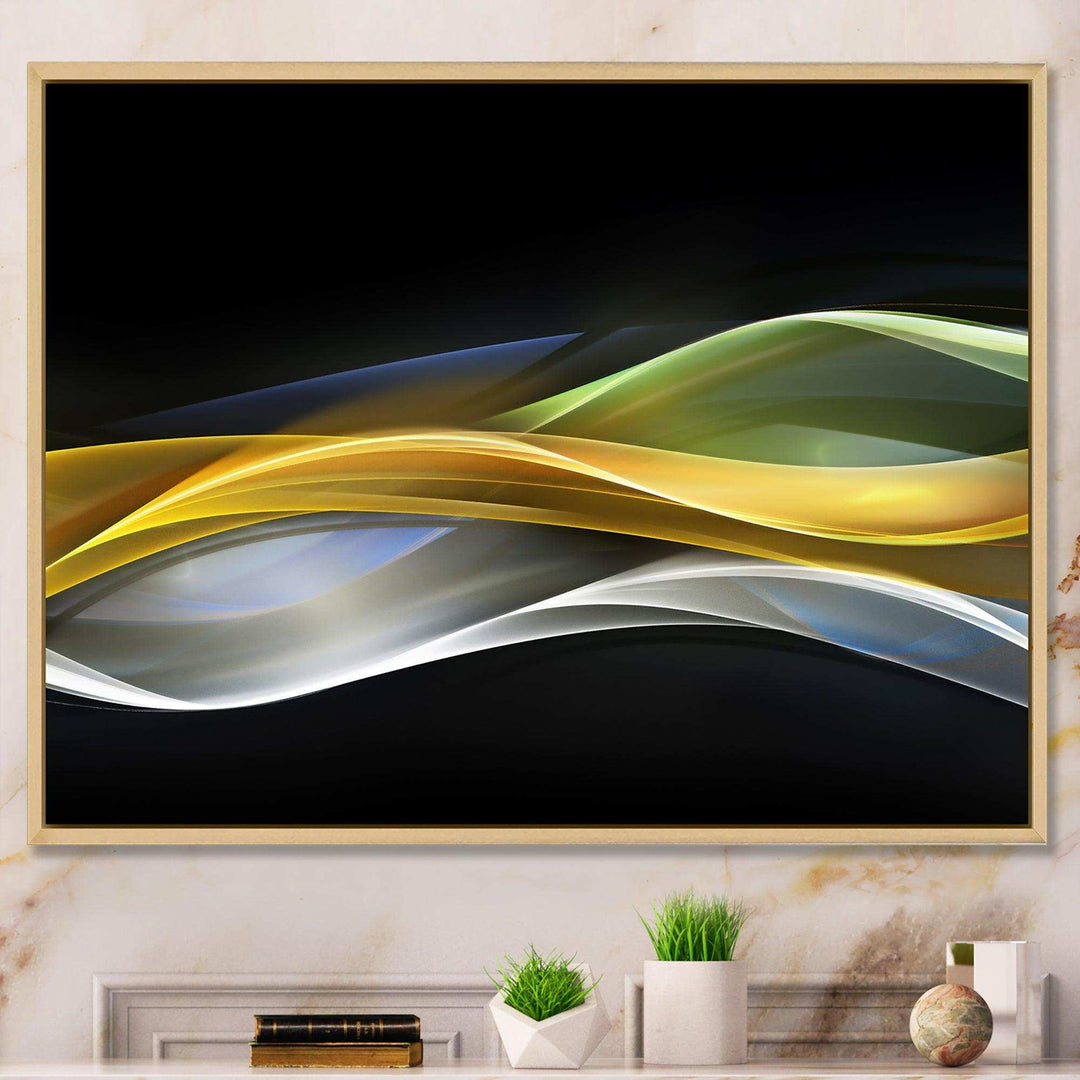 Gold Silver Straight Yellow Lines - Modern Canvas Wall Art