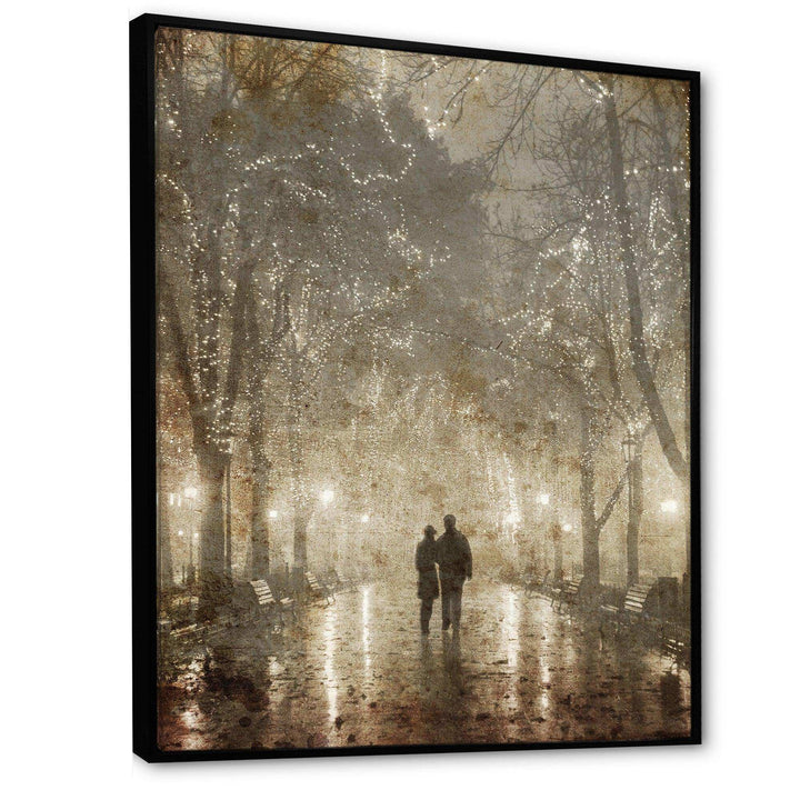 Couple Walking in Night Lights