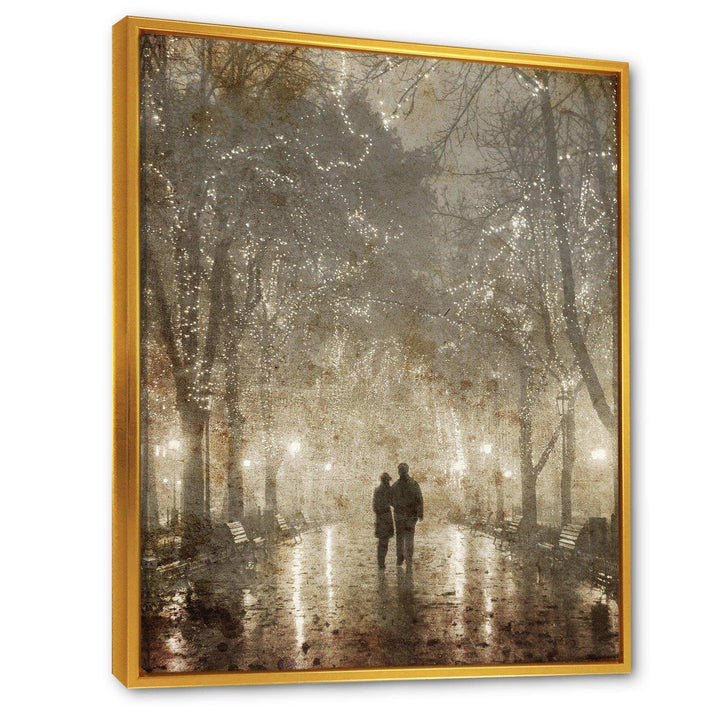 Couple Walking in Night Lights