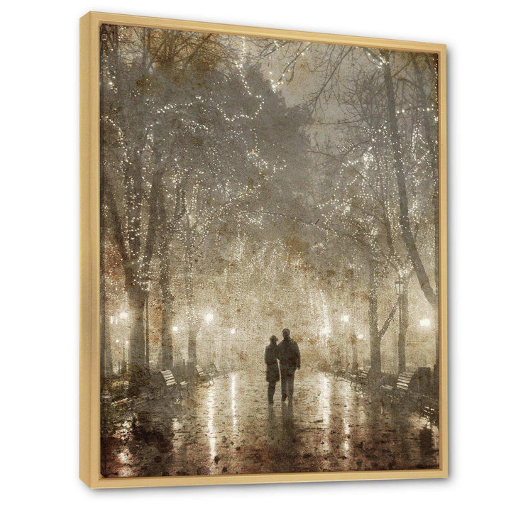 Couple Walking in Night Lights