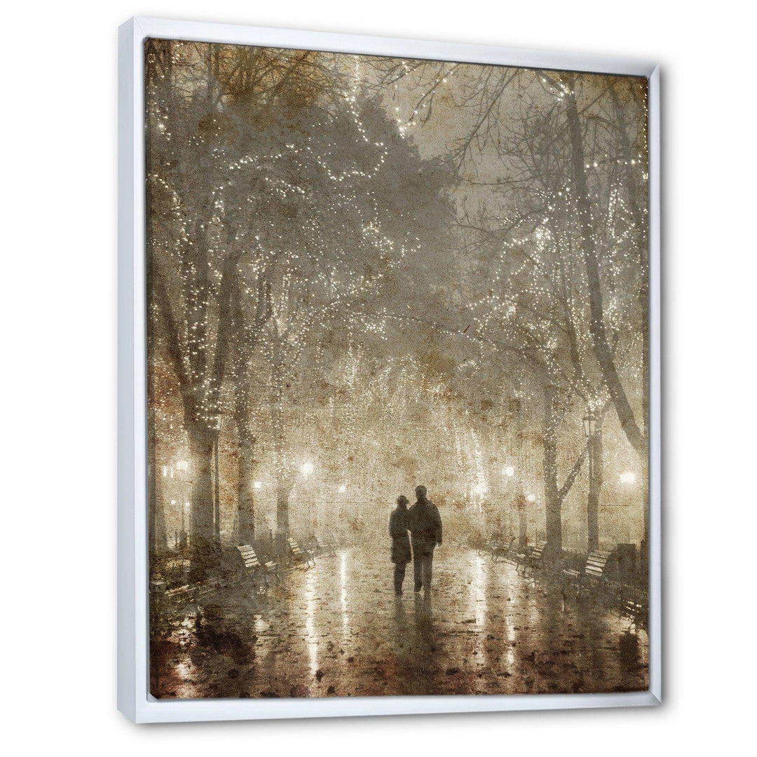Couple Walking in Night Lights