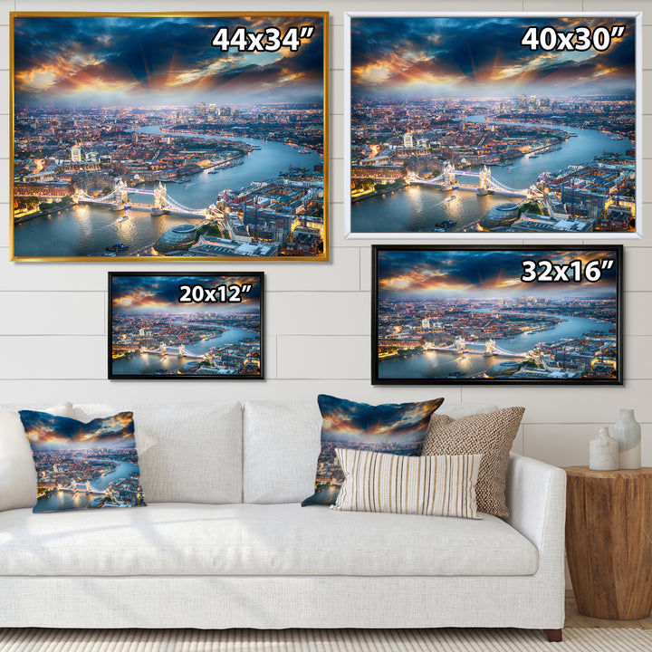 Aerial View of London at Dusk Framed Print Matte White - 1.5" Width