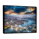 Aerial View of London at Dusk Framed Canvas Vibrant Black - 1.5" Thick