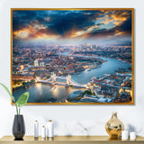 Aerial View of London at Dusk Framed Canvas Vibrant Gold - 1.5" Thick