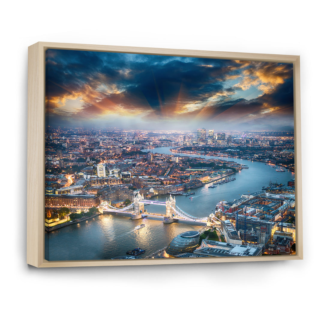 Aerial View of London at Dusk Framed Canvas Matte White - 1.5" Thick