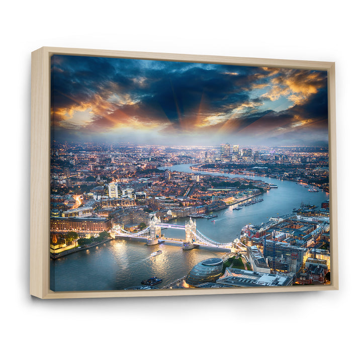 Aerial View of London at Dusk Framed Canvas Matte White - 1.5" Thick
