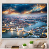 Aerial View of London at Dusk Framed Canvas Matte White - 1.5" Thick