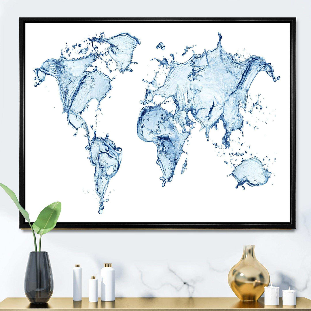 World Map Water Splash - Global Canvas Wall Art