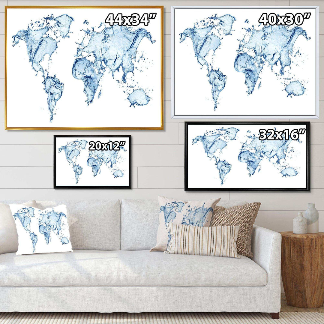 World Map Water Splash - Global Canvas Wall Art
