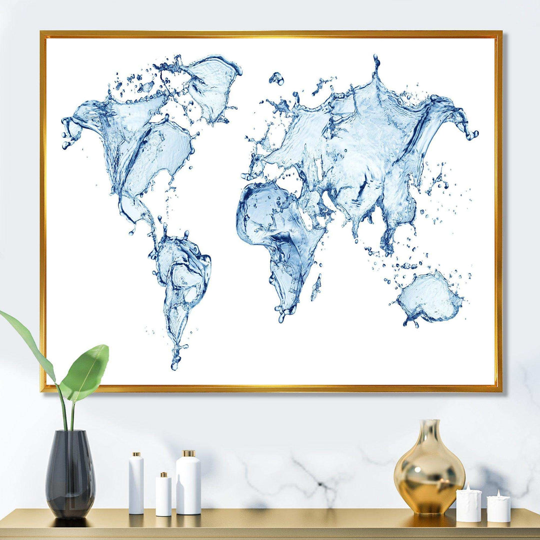 World Map Water Splash - Global Canvas Wall Art