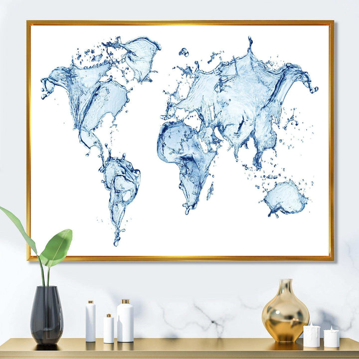 World Map Water Splash - Global Canvas Wall Art