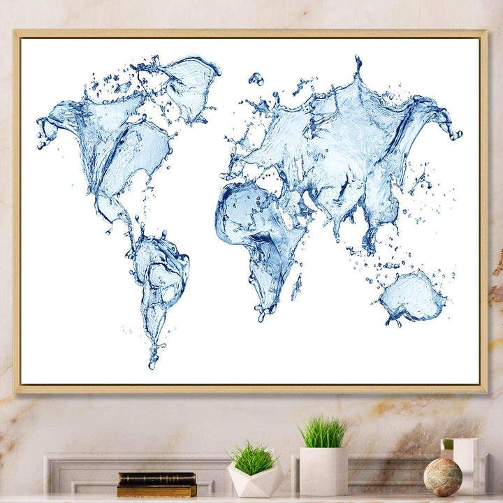 World Map Water Splash - Global Canvas Wall Art