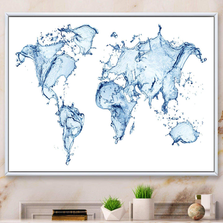 World Map Water Splash - Global Canvas Wall Art
