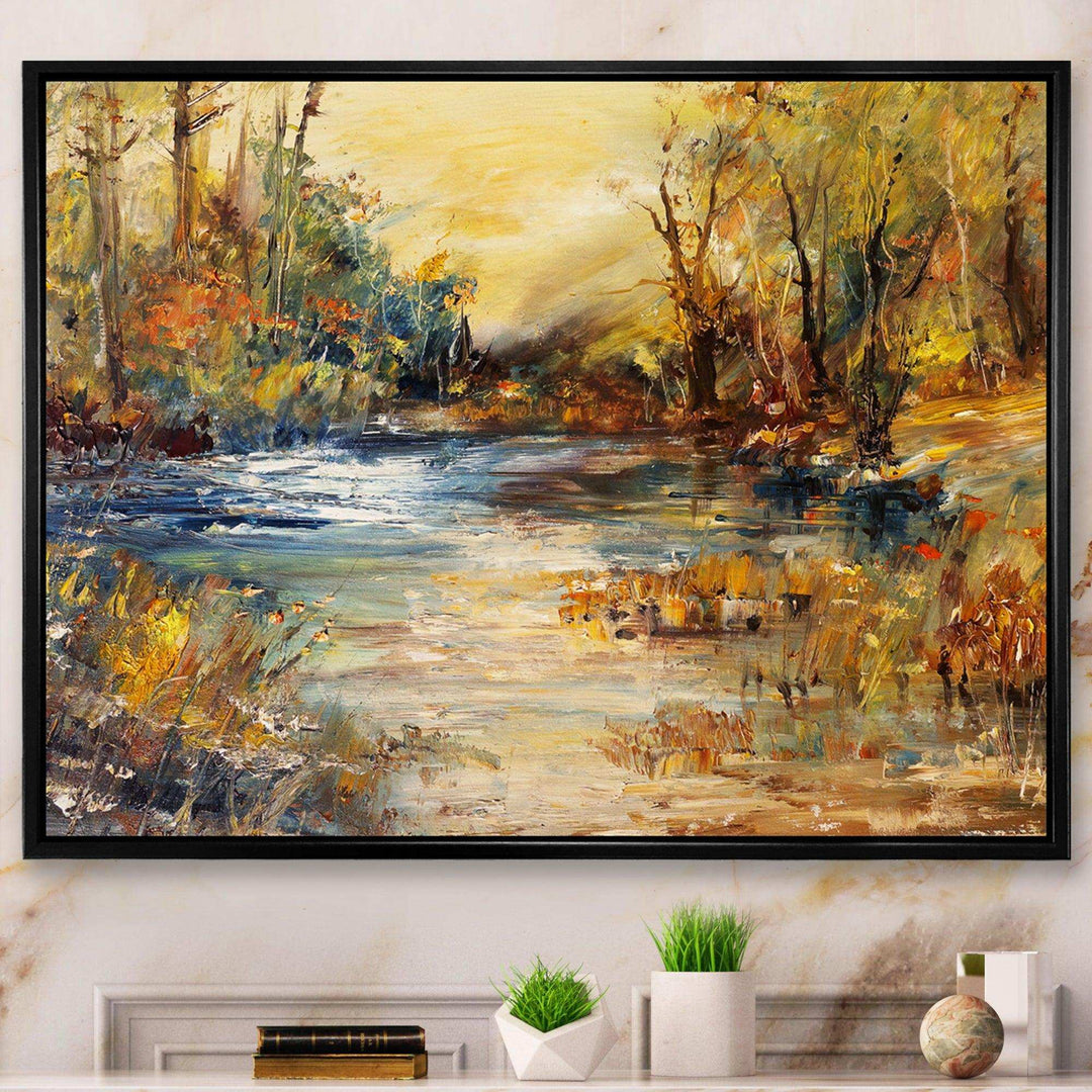 Stream in Forest Oil Painting