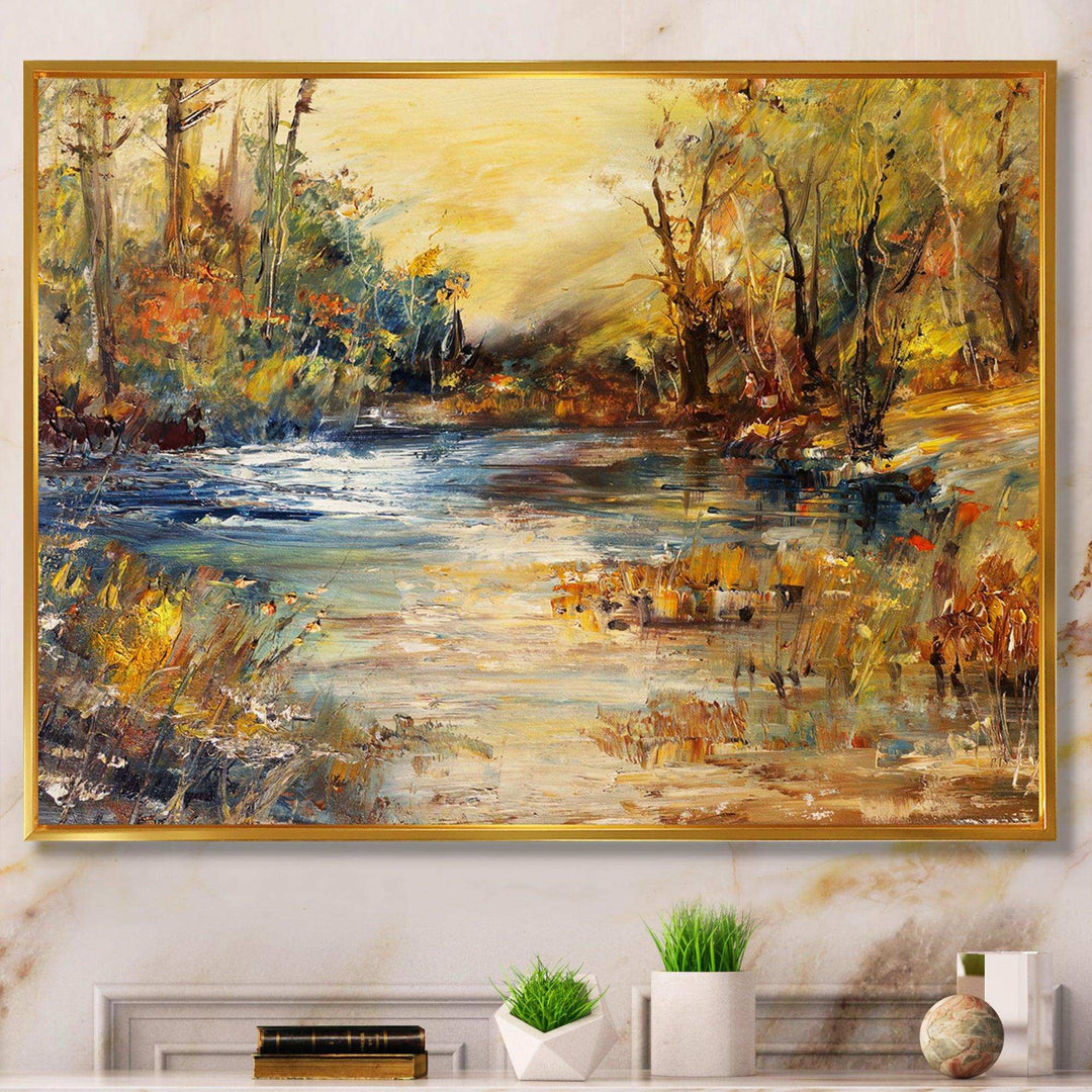 Stream in Forest Oil Painting