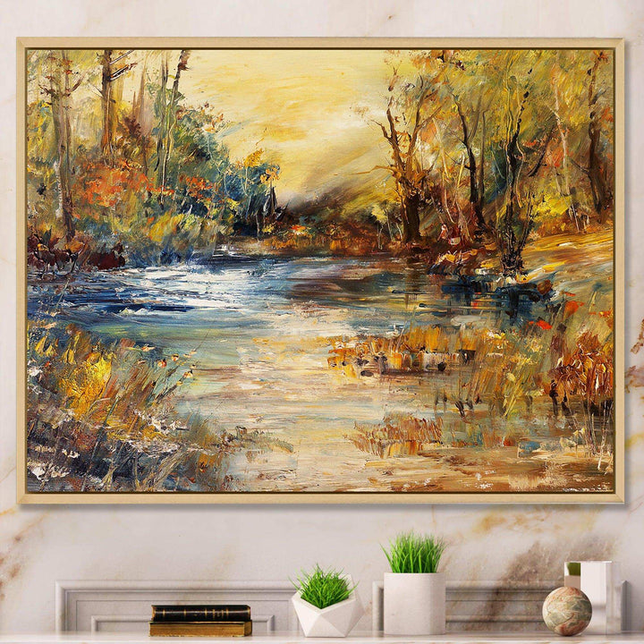 Stream in Forest Oil Painting