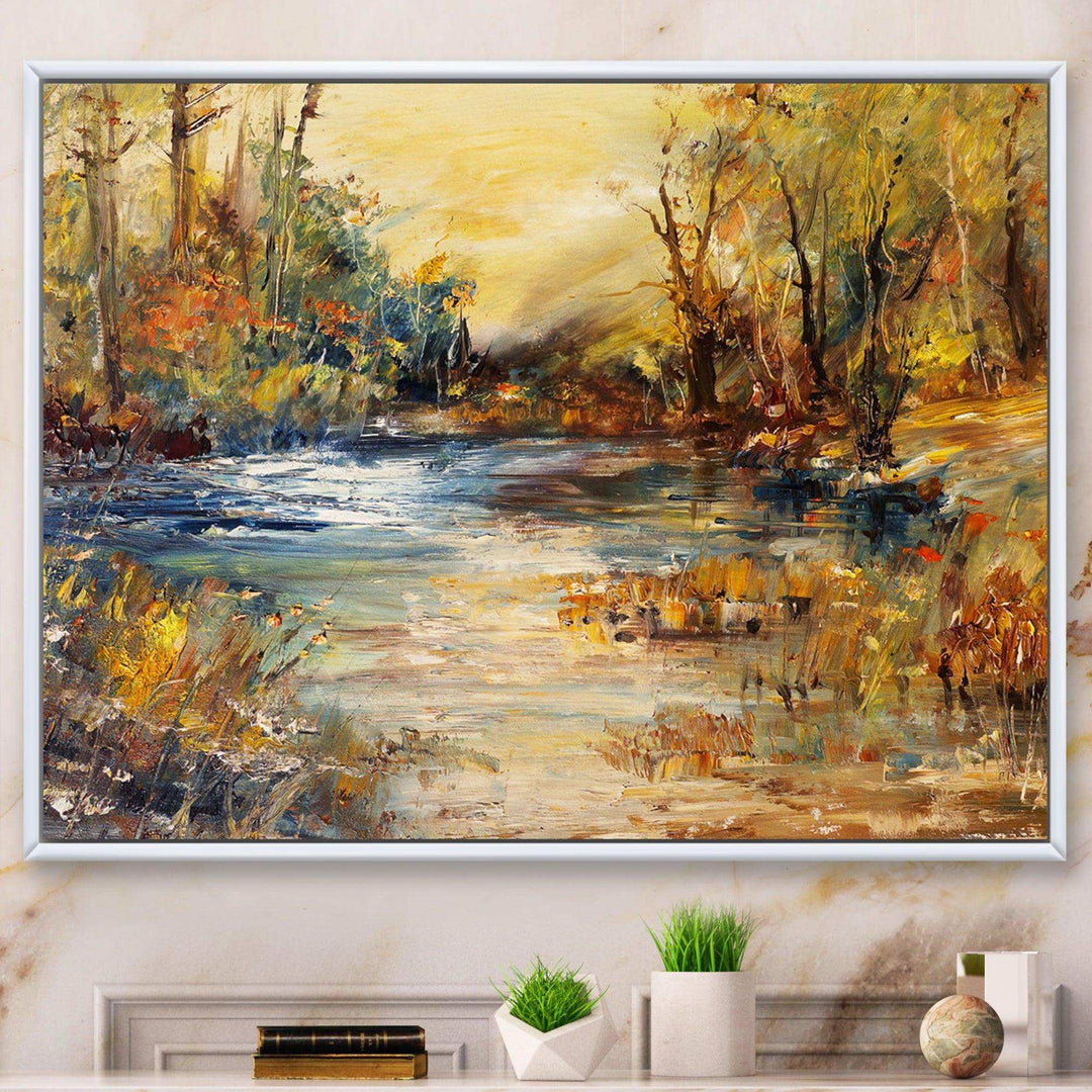 Stream in Forest Oil Painting