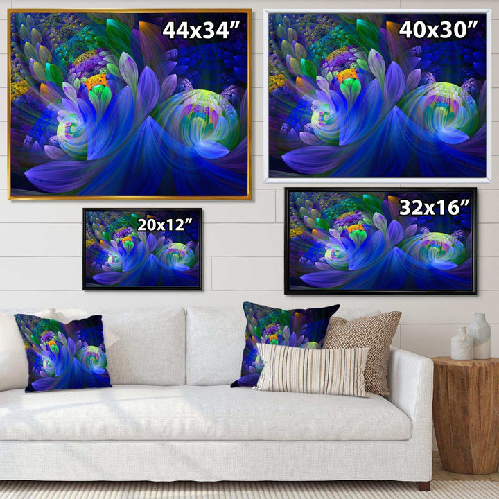 Blue Fractal Flower Bouquet - Modern Canvas Wall Art