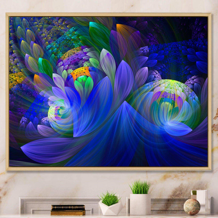 Blue Fractal Flower Bouquet - Modern Canvas Wall Art
