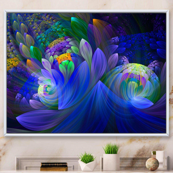 Blue Fractal Flower Bouquet - Modern Canvas Wall Art