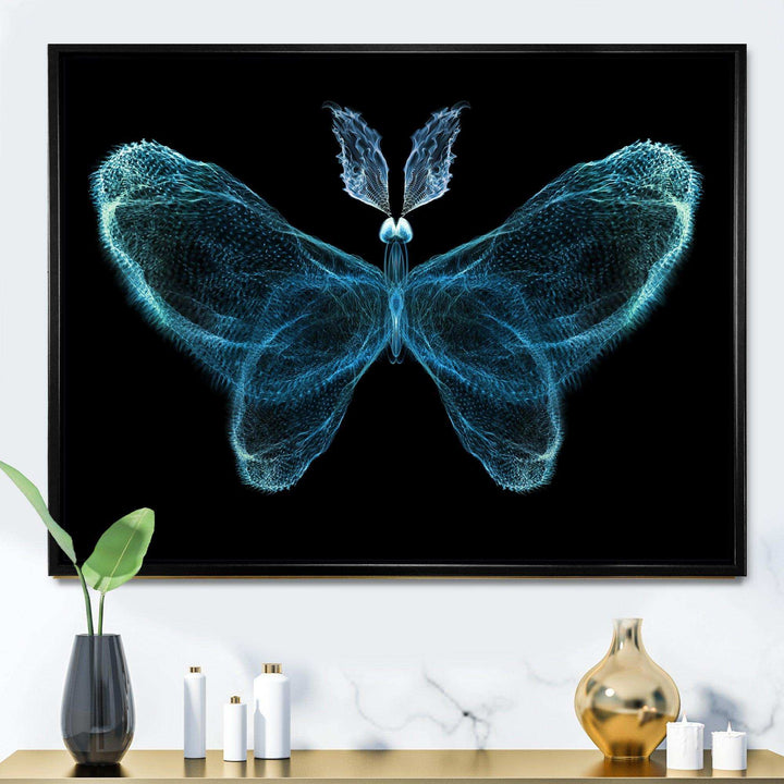 Turquoise Fractal Butterfly in Dark - Modern Living Room Wall Decor