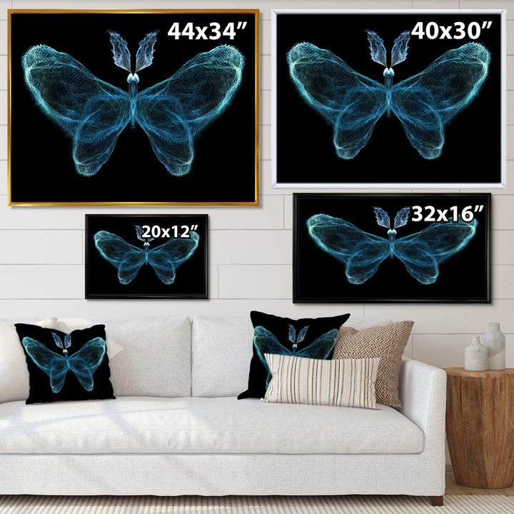 Turquoise Fractal Butterfly in Dark - Modern Living Room Wall Decor