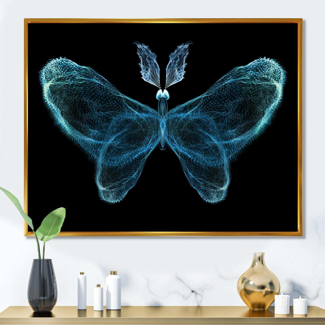 Turquoise Fractal Butterfly in Dark - Modern Living Room Wall Decor
