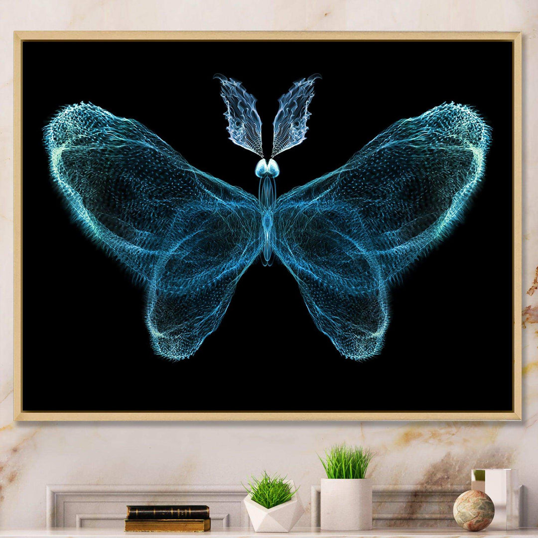 Turquoise Fractal Butterfly in Dark - Modern Living Room Wall Decor