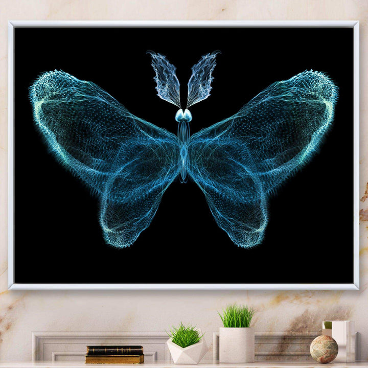 Turquoise Fractal Butterfly in Dark - Modern Living Room Wall Decor