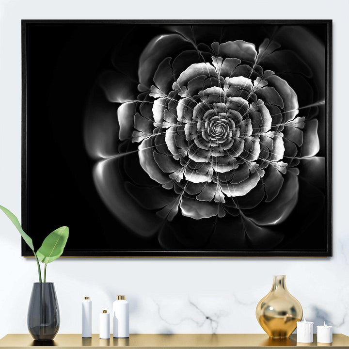 Fractal Silver Rose in Dark - Modern Living Room Wall Decor