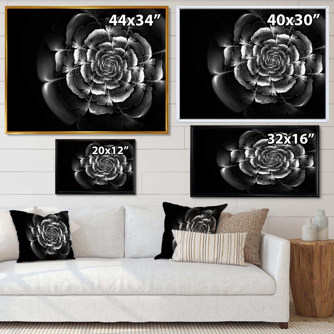 Fractal Silver Rose in Dark - Modern Living Room Wall Decor