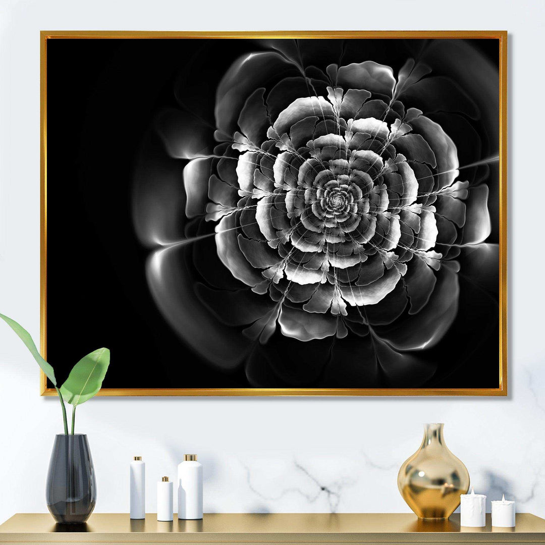 Fractal Silver Rose in Dark - Modern Living Room Wall Decor
