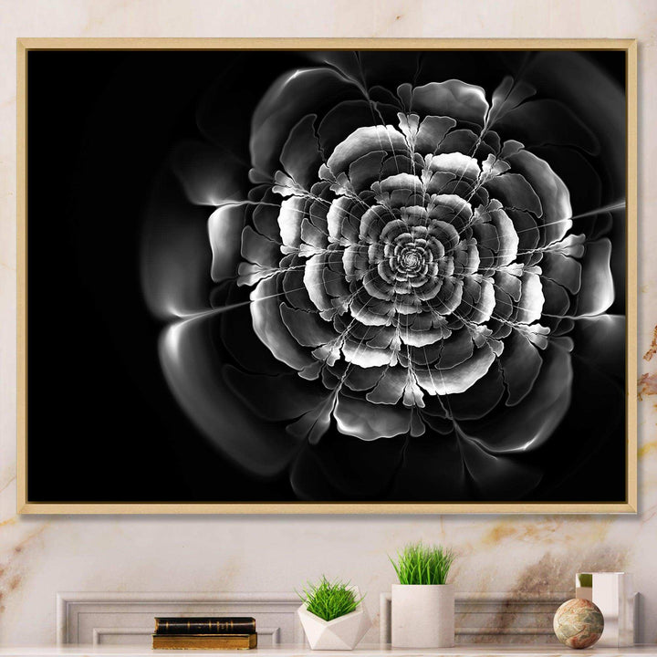 Fractal Silver Rose in Dark - Modern Living Room Wall Decor