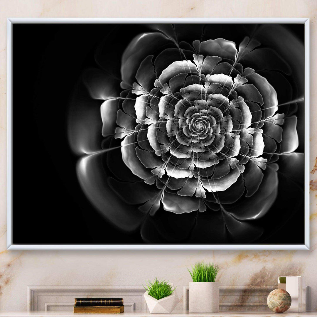 Fractal Silver Rose in Dark - Modern Living Room Wall Decor