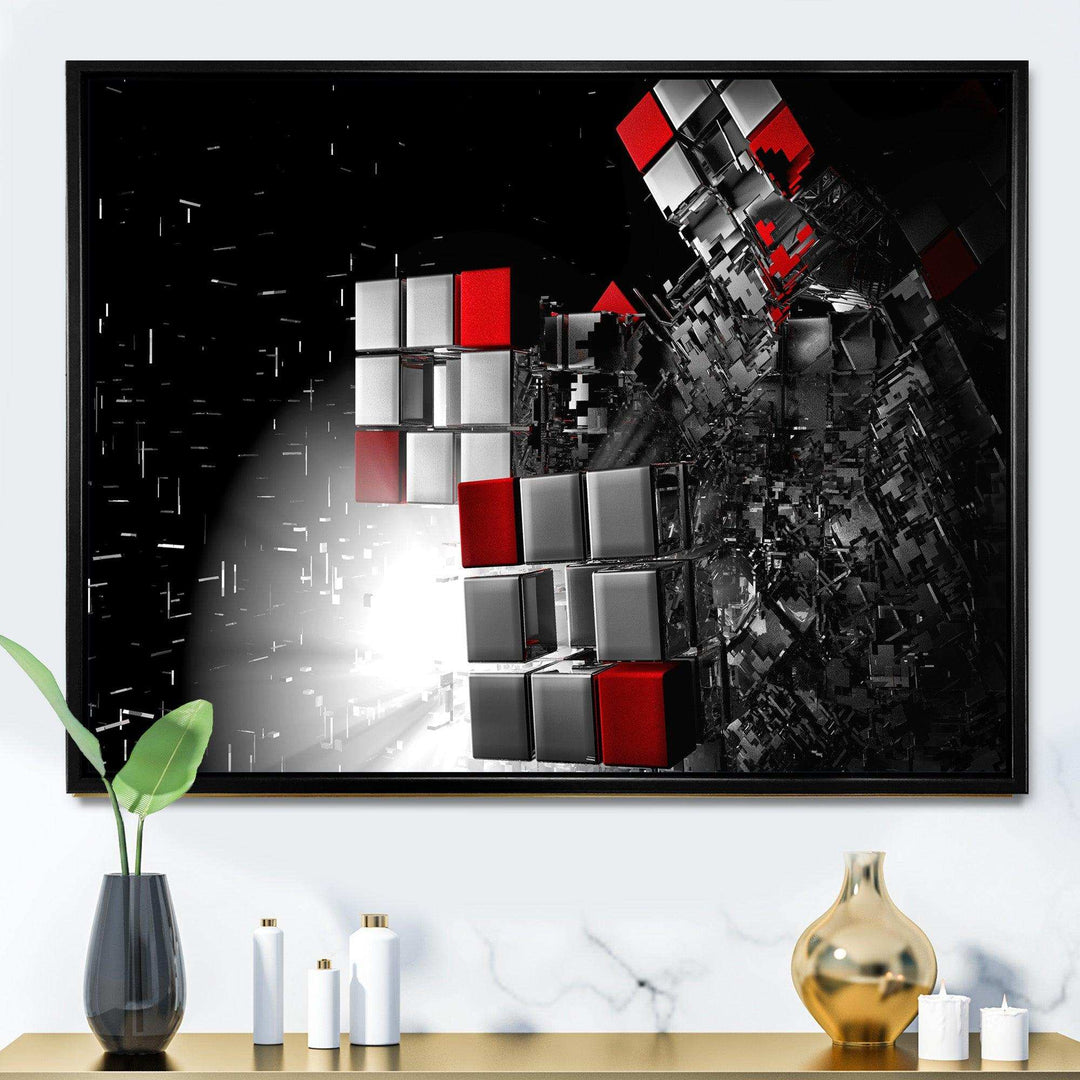 Fractal Red White Cubes - Modern Living Room Wall Decor