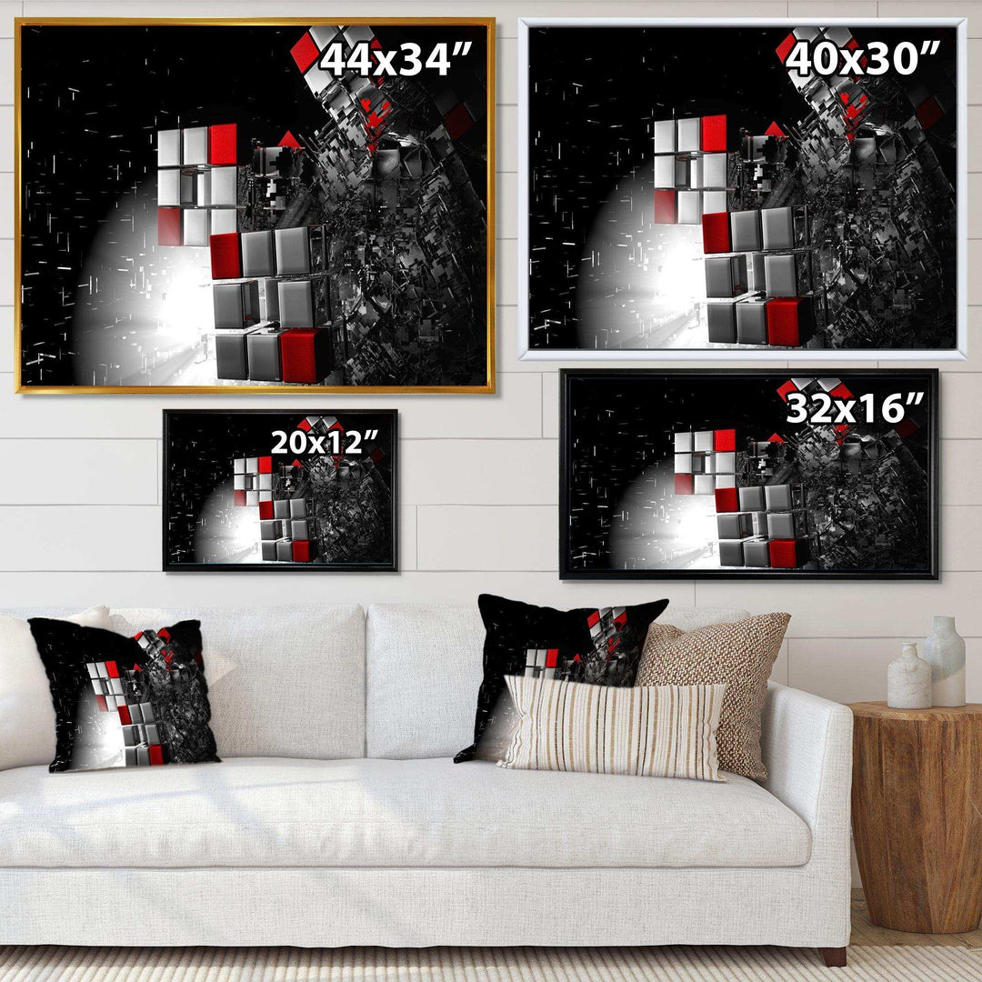 Fractal Red White Cubes - Modern Living Room Wall Decor